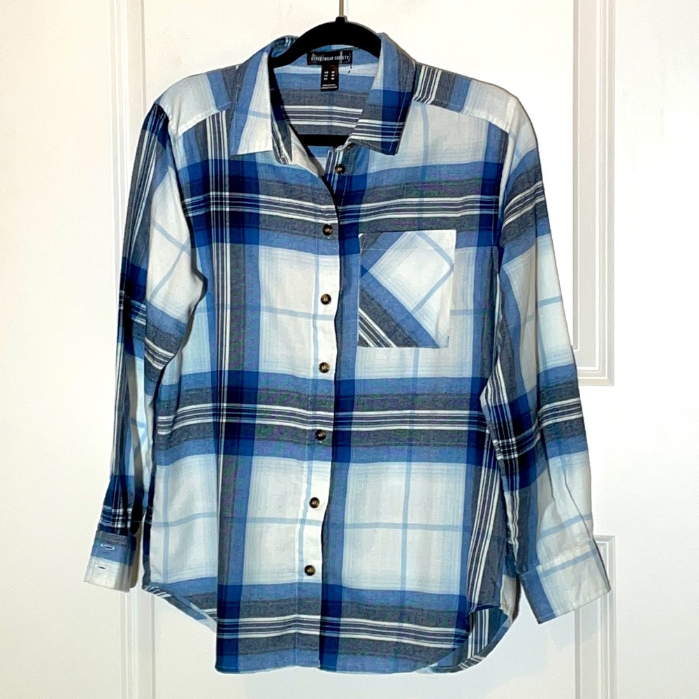 Streetwear Society Blue Plaid Flannel Shirt Medium